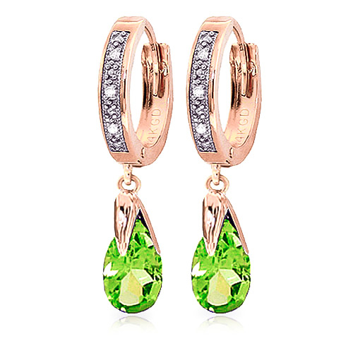 Diamond & Peridot Droplet Huggie Earrings in 9ct Rose Gold