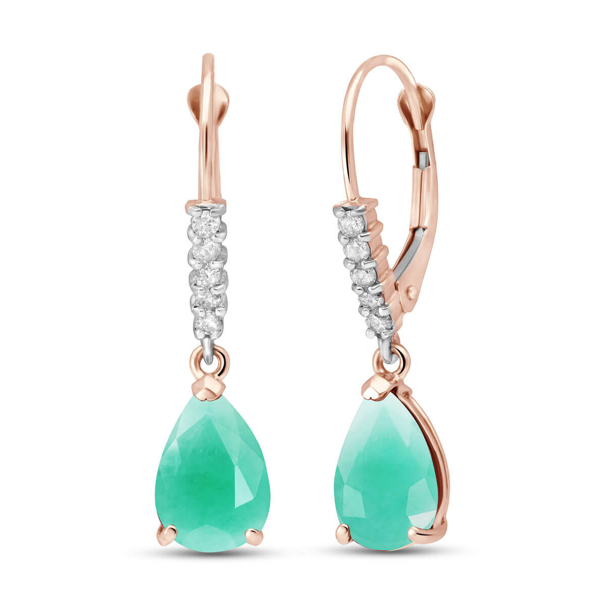 Emerald & Diamond Belle Drop Earrings in 9ct Rose Gold