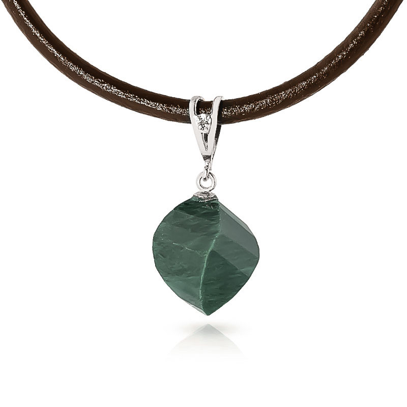 Emerald Leather Pendant Necklace 15.26 ctw in 9ct White Gold