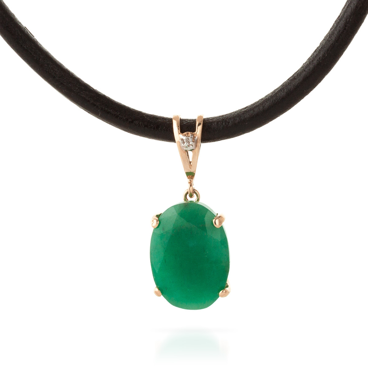 Emerald Leather Pendant Necklace 6.51 ctw in 9ct Rose Gold
