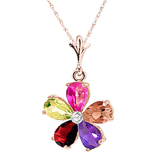 Gemstone & Diamond Flower Petal Pendant Necklace in 9ct Rose Gold