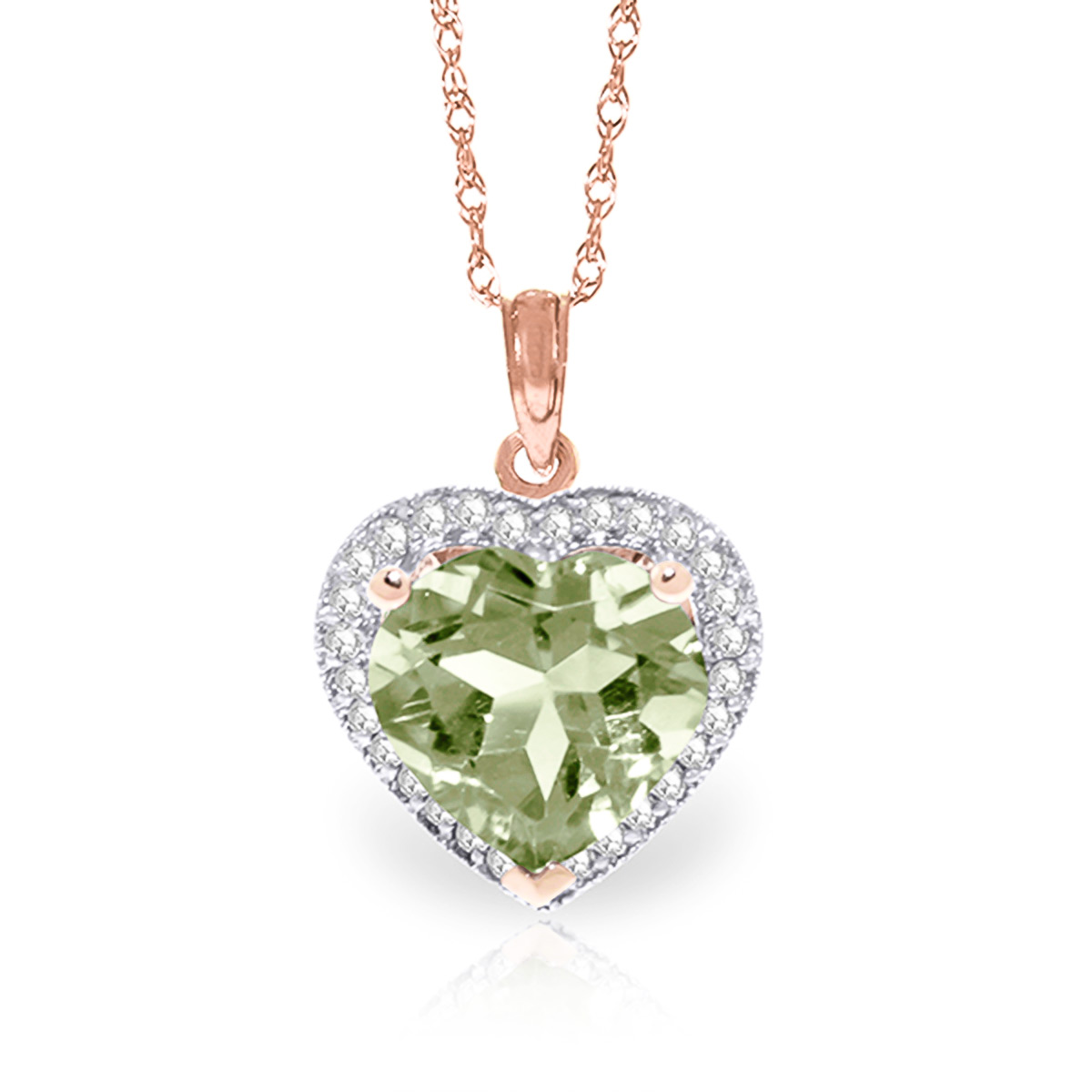 Green Amethyst Halo Pendant Necklace 3.39 ctw in 9ct Rose Gold