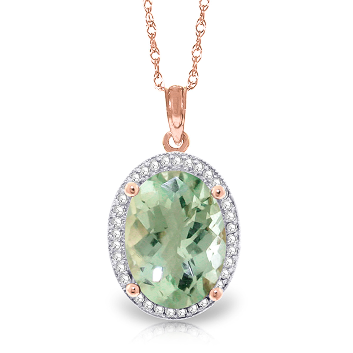 Green Amethyst Halo Pendant Necklace 5.08 ctw in 9ct Rose Gold