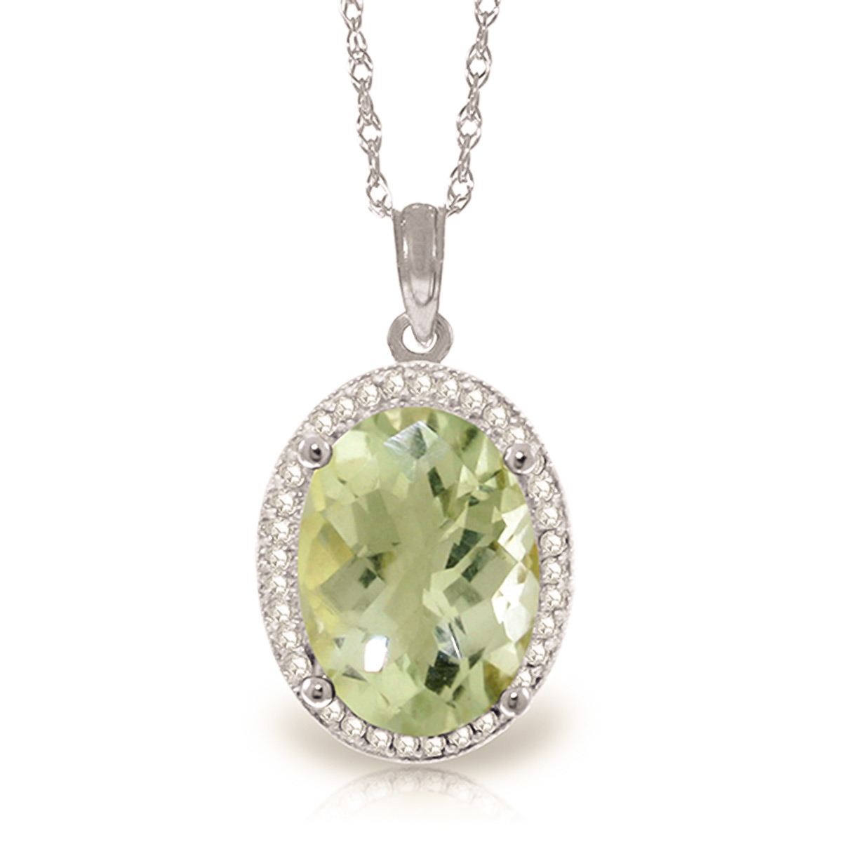 Green Amethyst Halo Pendant Necklace 5.08 ctw in 9ct White Gold