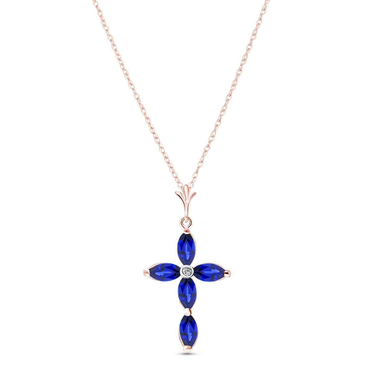 Marquise Cut Sapphire Pendant Necklace 1.1 ctw in 9ct Rose Gold