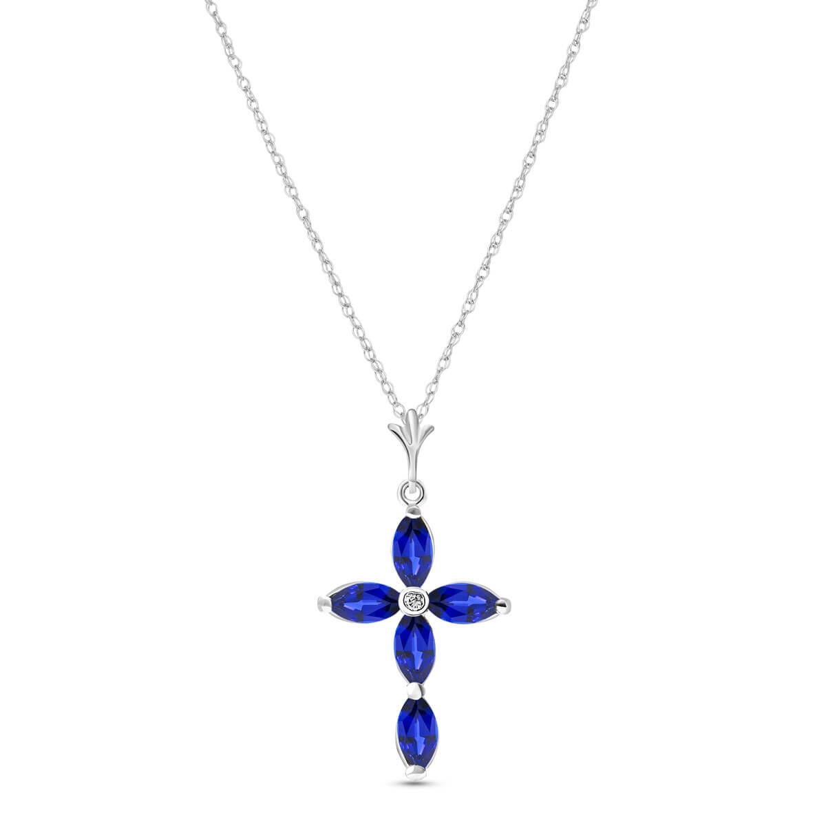 Marquise Cut Sapphire Pendant Necklace 1.1 ctw in 9ct White Gold