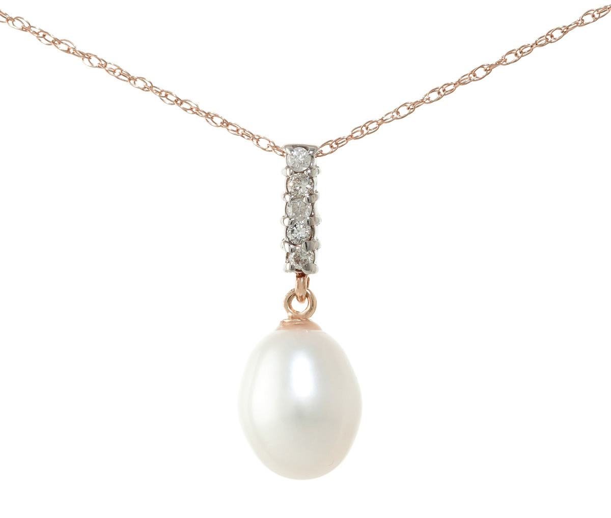 Oval Cut Pearl Pendant Necklace 4.08 ctw in 9ct Rose Gold
