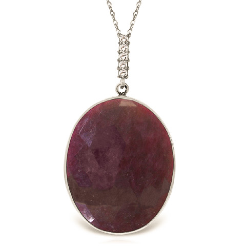 Oval Cut Ruby Pendant Necklace 19.58 ctw in 9ct White Gold