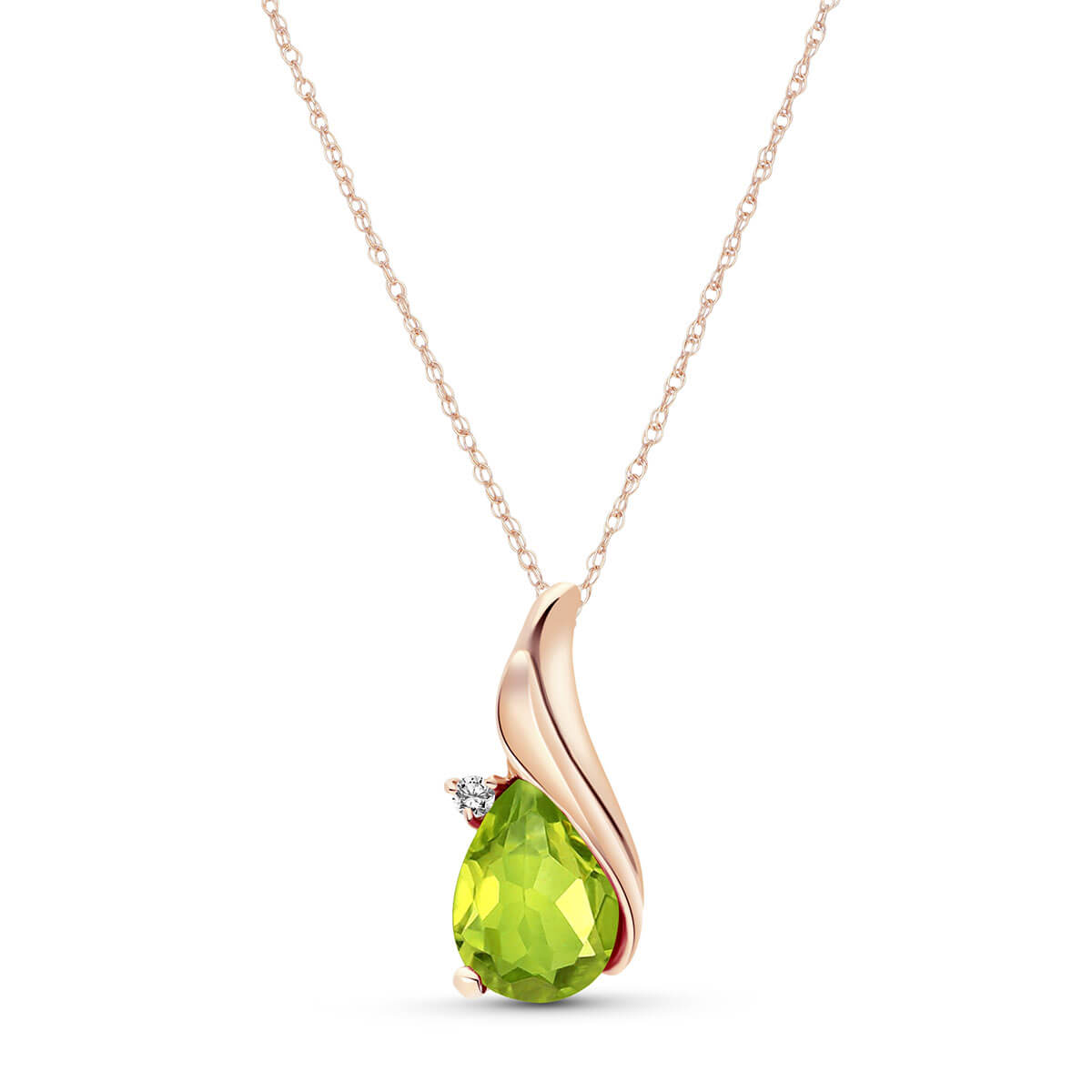 Pear Cut Peridot Pendant Necklace 2.03 ctw in 9ct Rose Gold