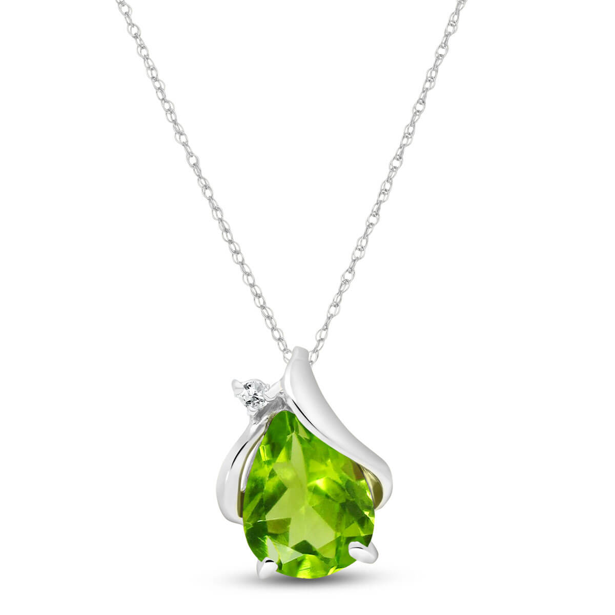 Pear Cut Peridot Pendant Necklace 2.13 ctw in 9ct White Gold