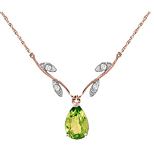 Peridot & Diamond Vine Branch Pendant Necklace in 9ct Rose Gold