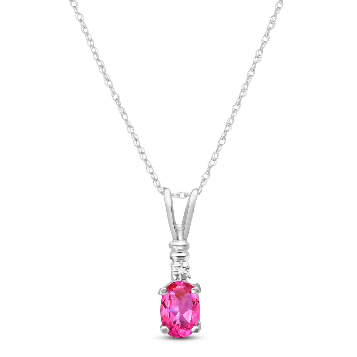 Pink Topaz & Diamond Cap Oval Pendant Necklace in 9ct White Gold