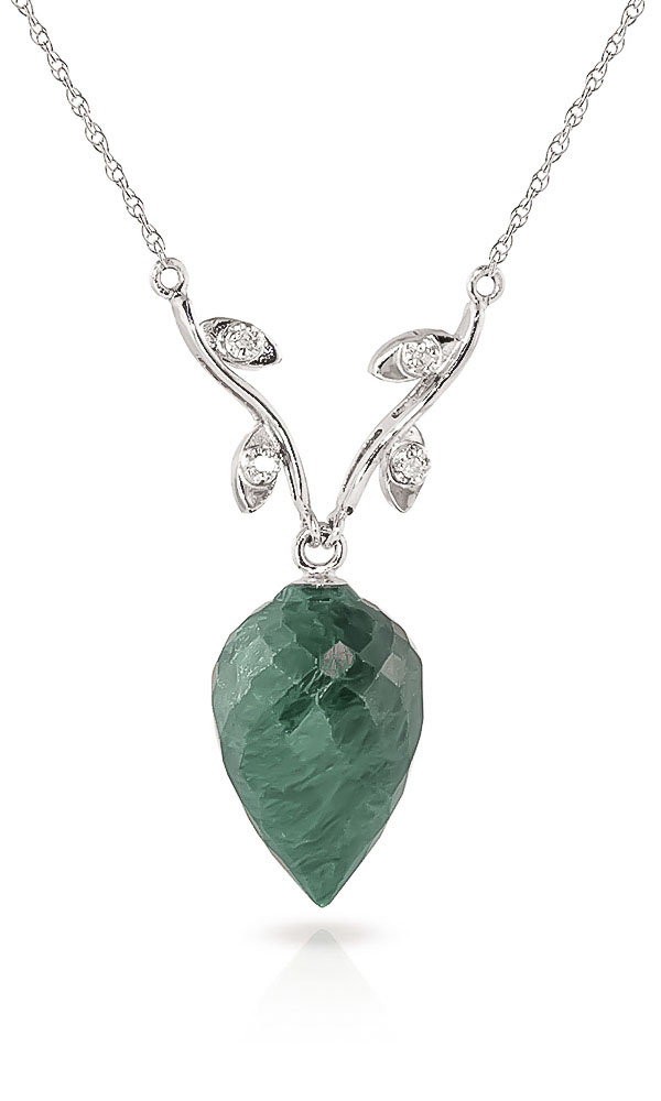 Pointed Briolette Cut Emerald Pendant Necklace 12.92 ctw in 9ct White Gold