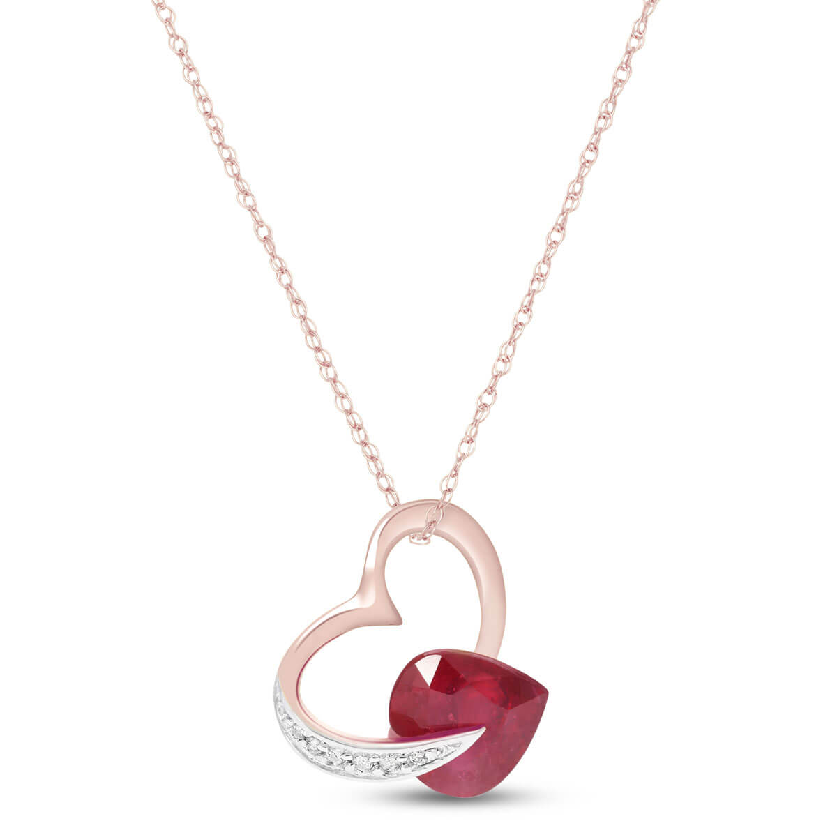 Ruby & Diamond Heart Pendant Necklace in 9ct Rose Gold