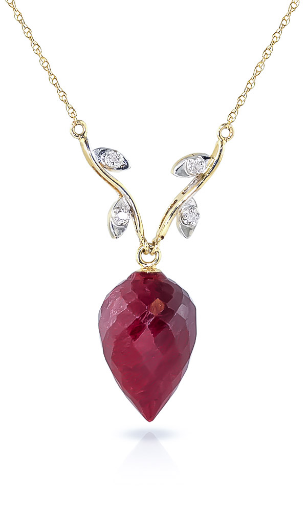 Ruby Drop Pendant Necklace 13.02 ctw in 9ct Gold