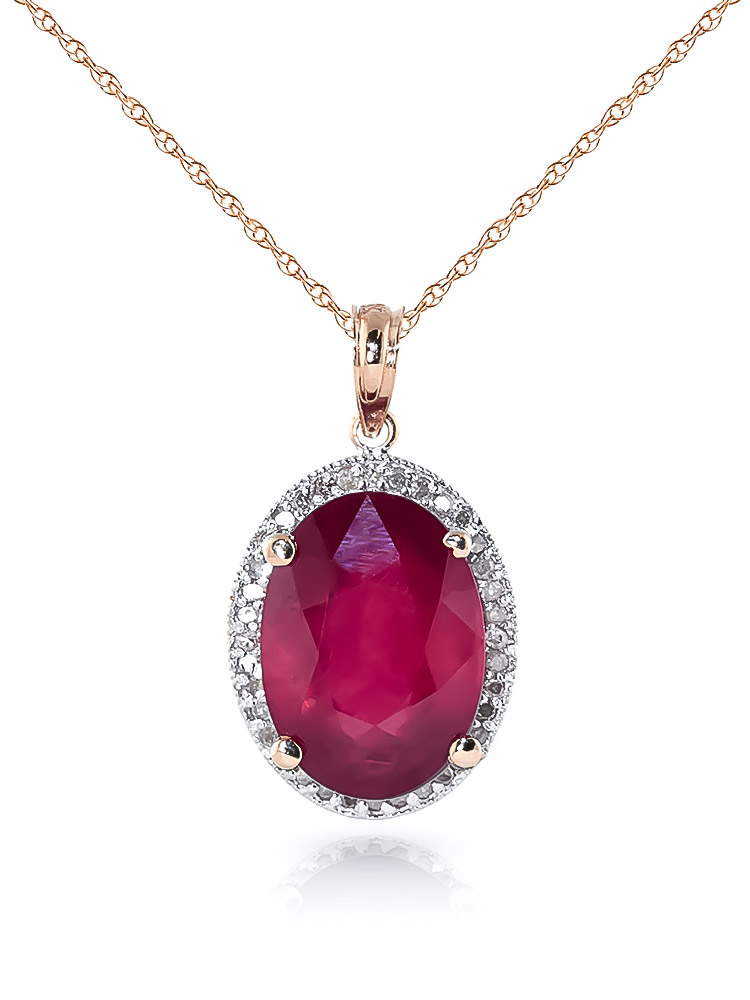Ruby Halo Pendant Necklace 7.93 ctw in 9ct Rose Gold