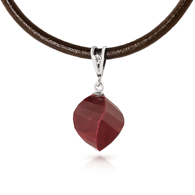 Ruby Leather Pendant Necklace 15.26 ctw in 9ct White Gold