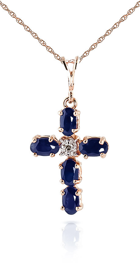 Sapphire & Diamond Rio Cross Pendant Necklace in 9ct Rose Gold