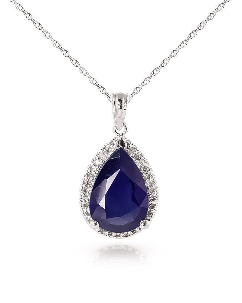Sapphire Halo Pendant Necklace 5.26 ctw in 9ct White Gold