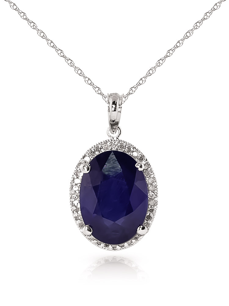 Sapphire Halo Pendant Necklace 6.58 ctw in 9ct White Gold