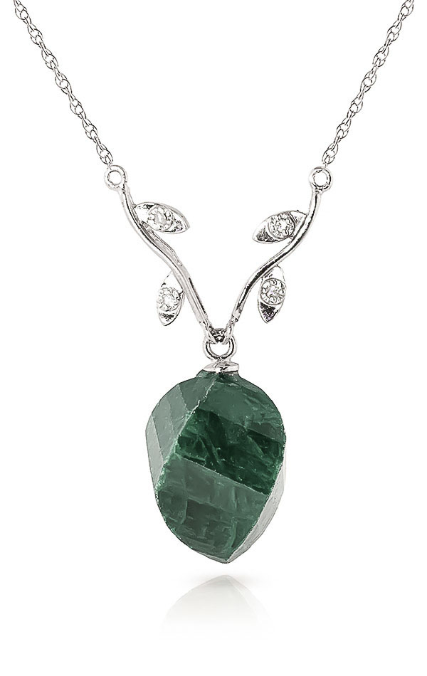 Twisted Briolette Cut Emerald Pendant Necklace 15.27 ctw in 9ct White Gold