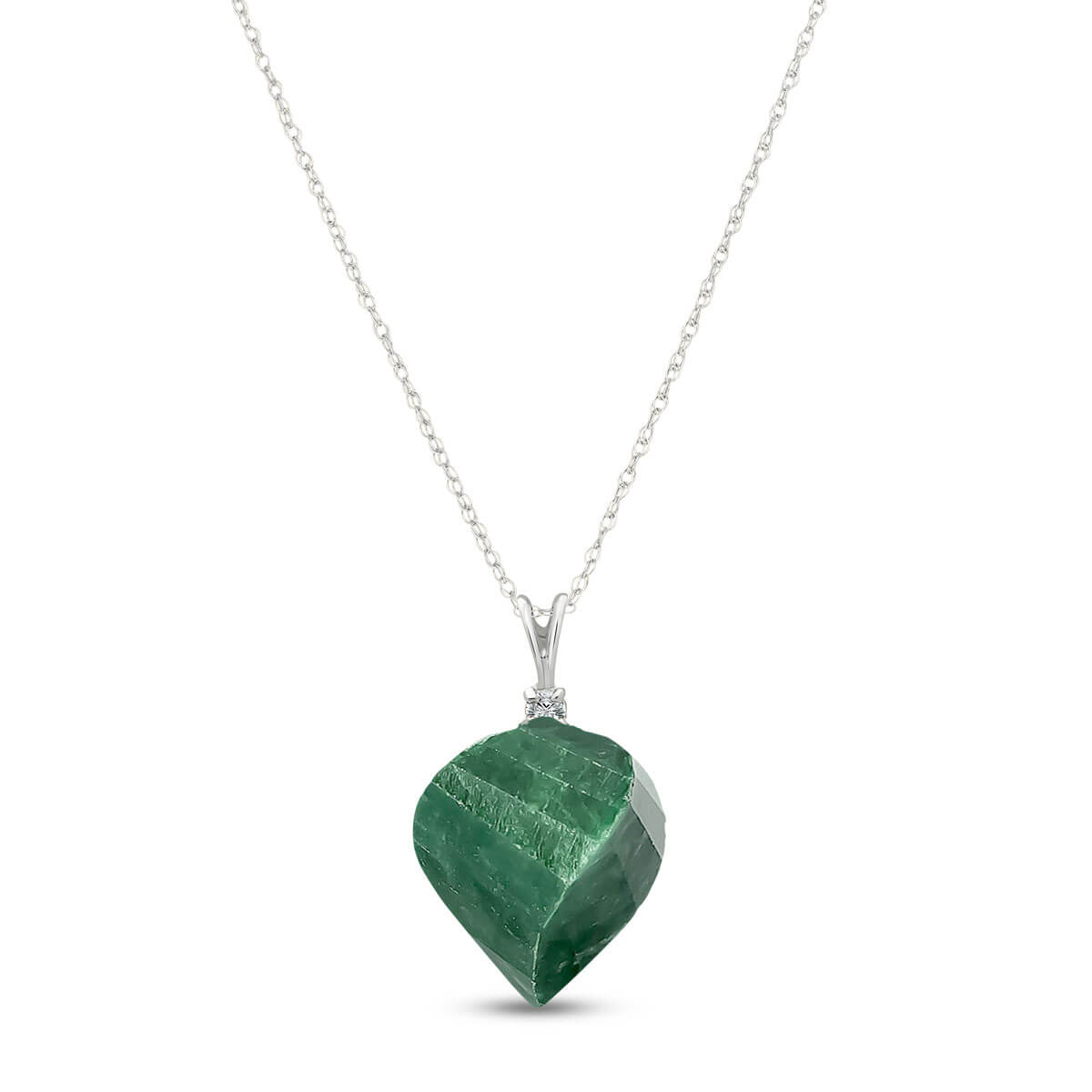 Twisted Briolette Cut Emerald Pendant Necklace 15.3 ctw in 9ct White Gold