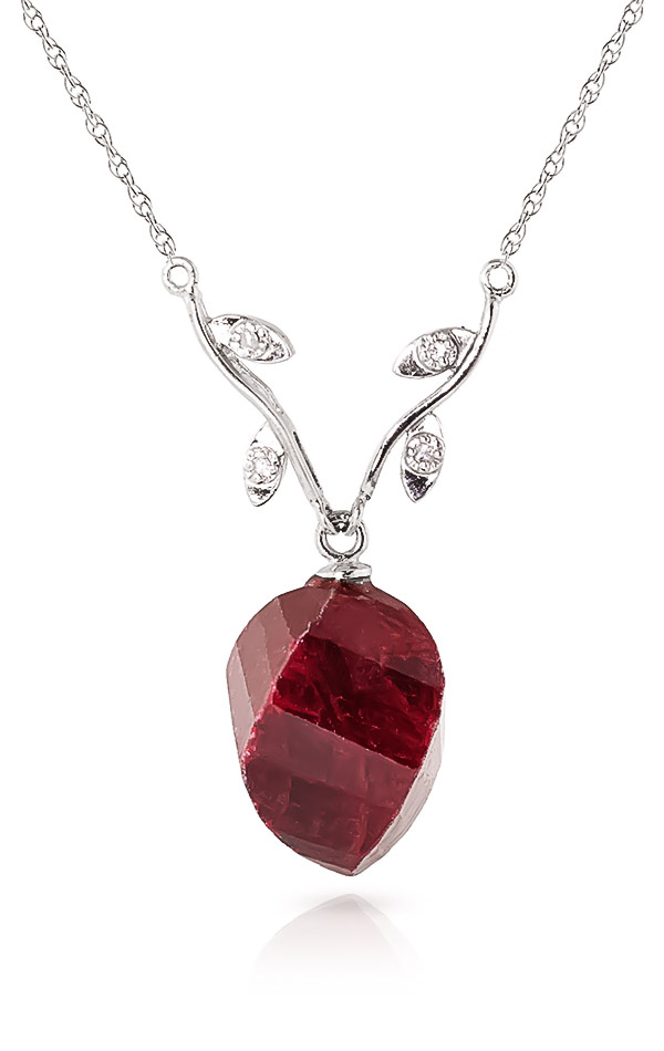 Twisted Briolette Cut Ruby Pendant Necklace 15.27 ctw in 9ct White Gold
