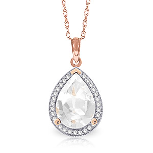 White Topaz Halo Pendant Necklace 5.61 ctw in 9ct Rose Gold