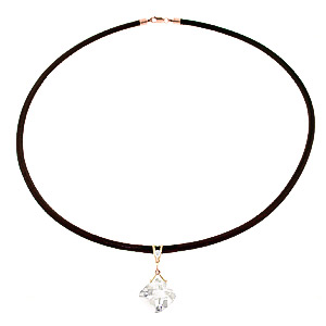 White Topaz Leather Pendant Necklace 8.76 ctw in 9ct Rose Gold