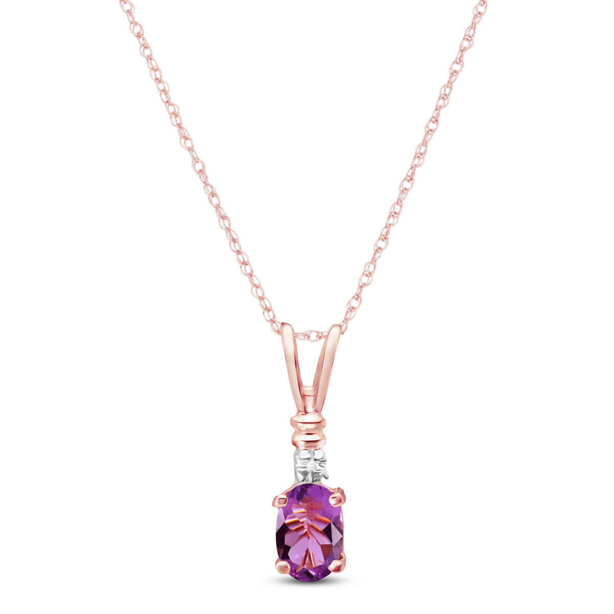 Amethyst & Diamond Cap Oval Pendant Necklace in 9ct Rose Gold