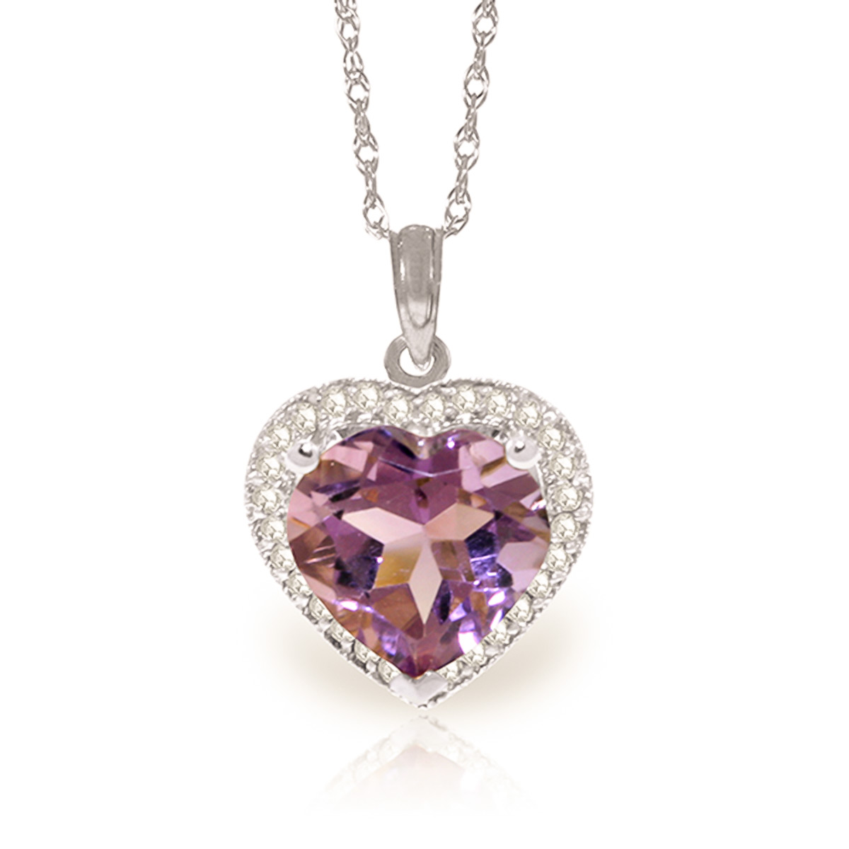 Amethyst Halo Pendant Necklace 3.24 ctw in 9ct White Gold