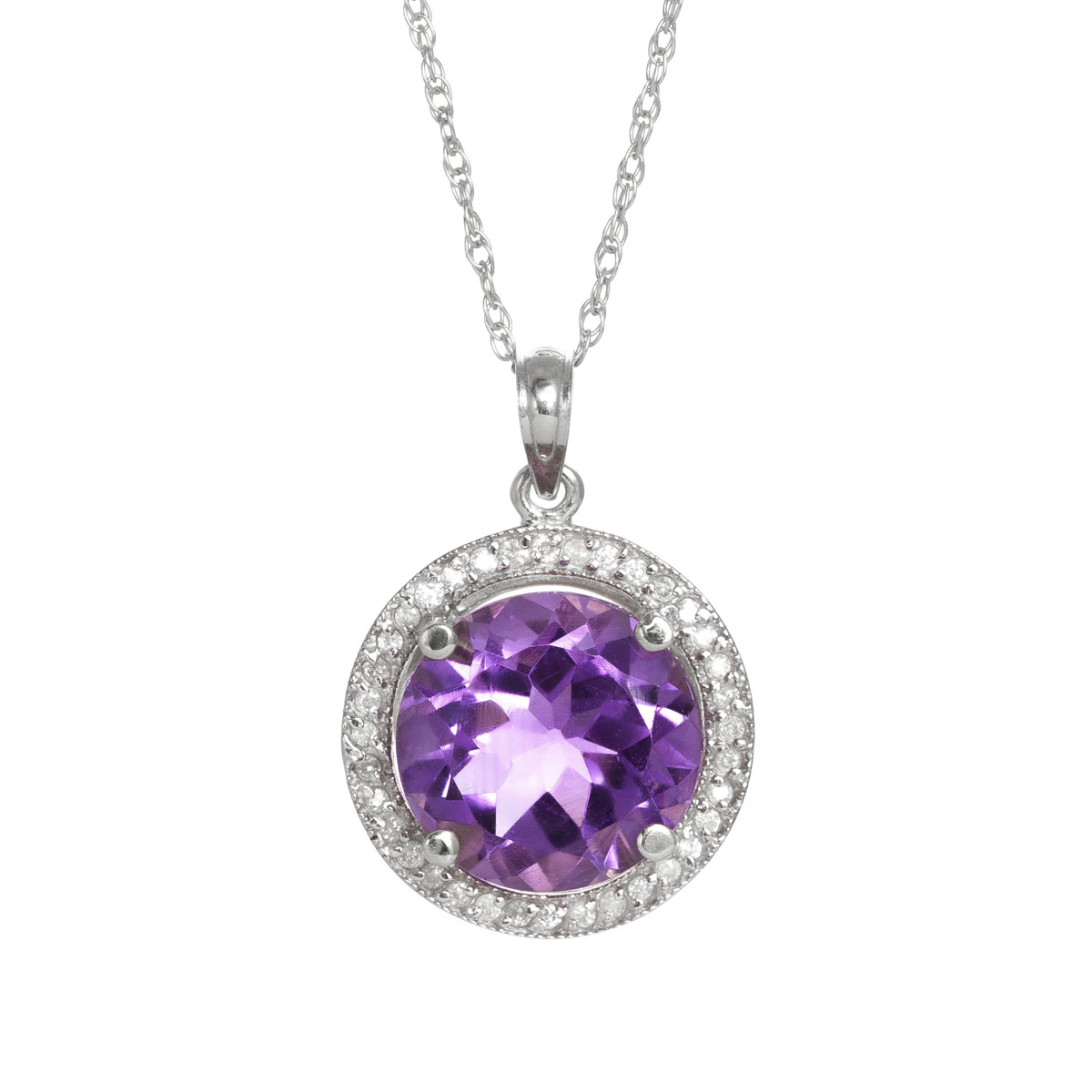Amethyst Halo Pendant Necklace 6.2 ctw in 9ct White Gold