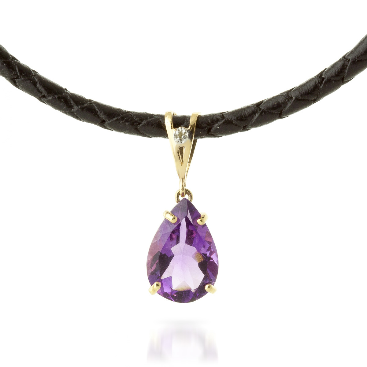 Amethyst Leather Pendant Necklace 6.01 ctw in 9ct Gold