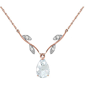 Aquamarine & Diamond Vine Branch Pendant Necklace in 9ct Rose Gold