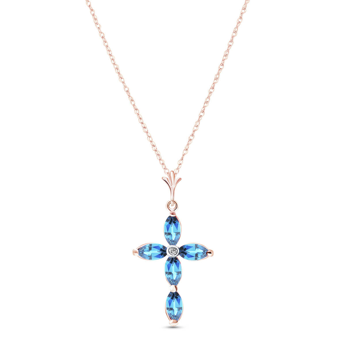 Blue Topaz & Diamond Vatican Cross Pendant Necklace in 9ct Rose Gold