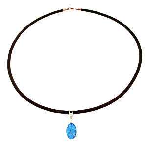 Blue Topaz Leather Pendant Necklace 7.56 ctw in 9ct Rose Gold