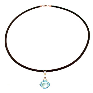 Blue Topaz Leather Pendant Necklace 8.76 ctw in 9ct Rose Gold