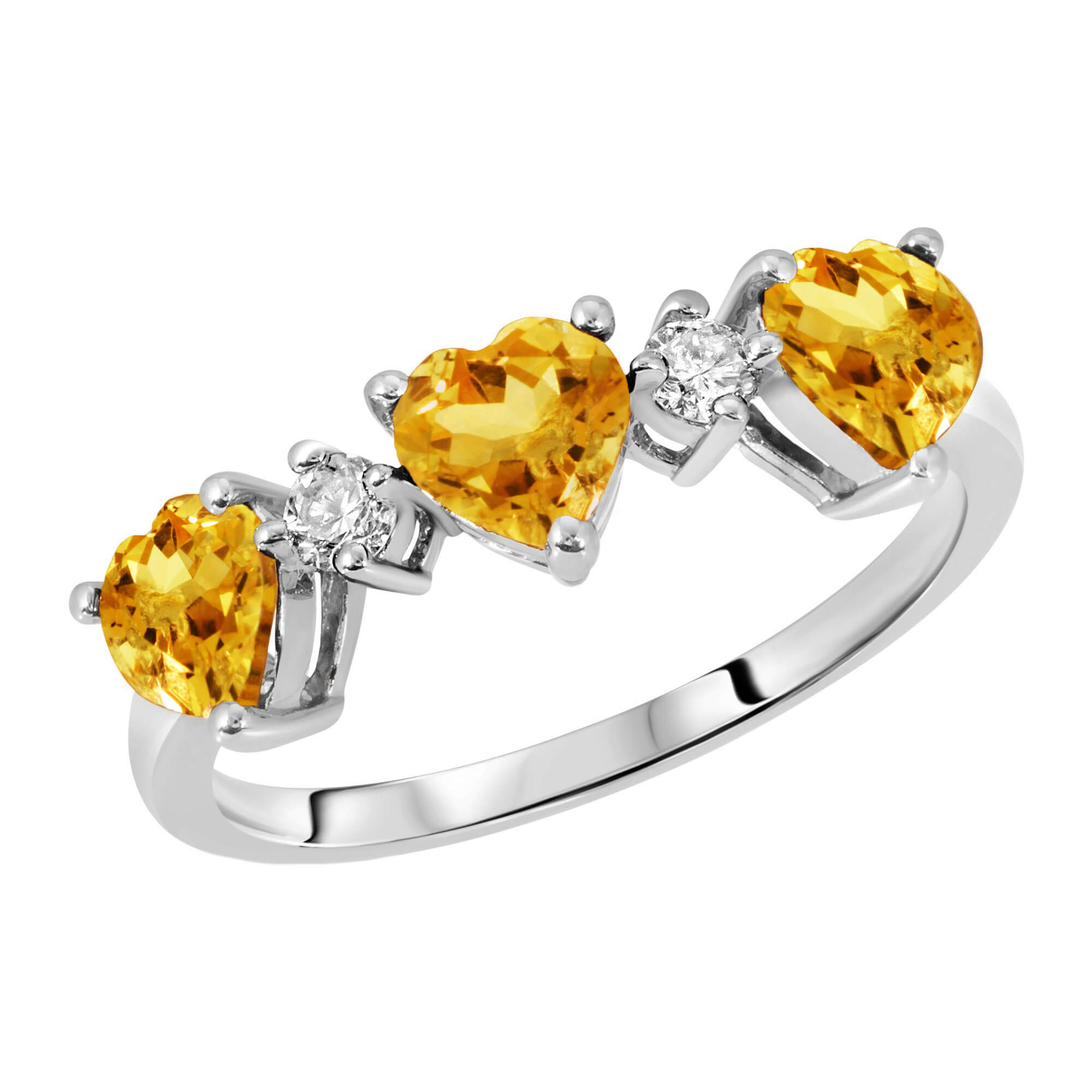 Citrine & Diamond Three Hearts Ring 1.5 ctw in Sterling Silver
