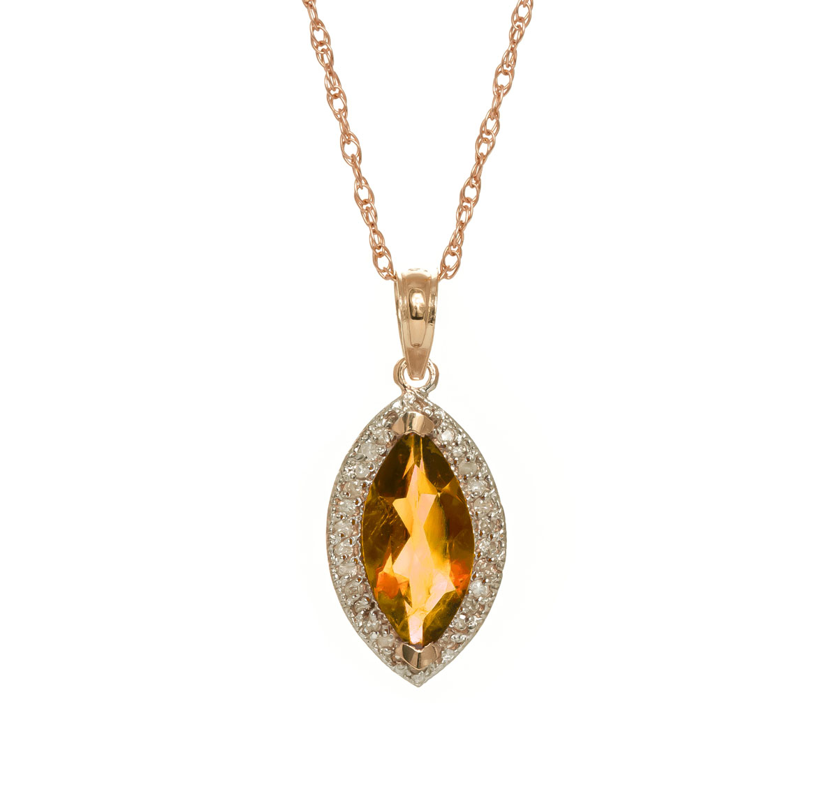 Citrine Halo Pendant Necklace 1.8 ctw in 9ct Rose Gold