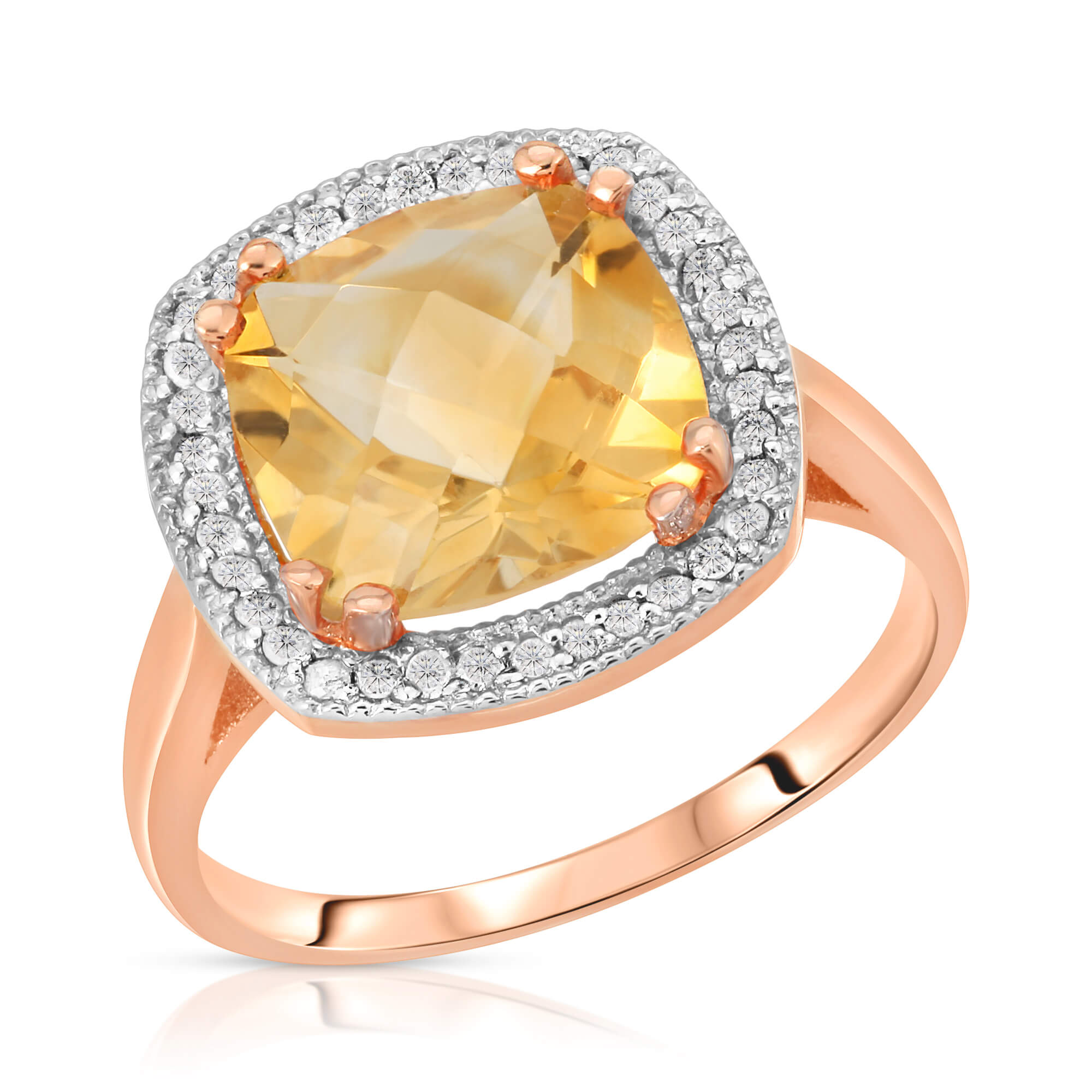 Cushion Cut Citrine Ring 3.8 ctw in 18ct Rose Gold