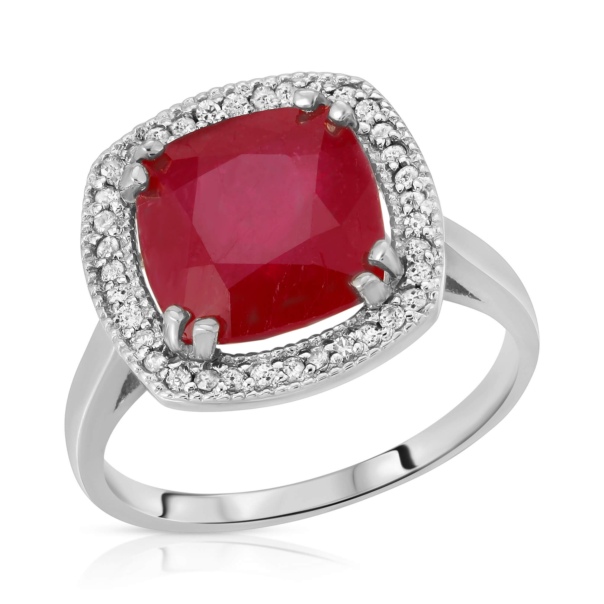 Cushion Cut Ruby Ring 6.9 ctw in Sterling Silver