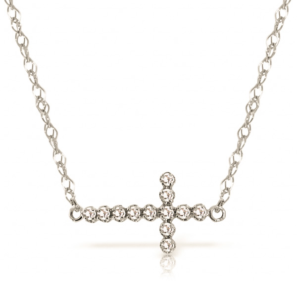 Diamond Cross Pendant Necklace 0.18 ctw in 9ct White Gold