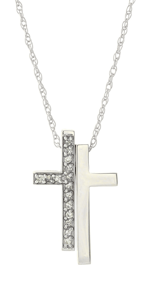 Diamond Split Cross Pendant Necklace 0.25 ctw in 9ct White Gold
