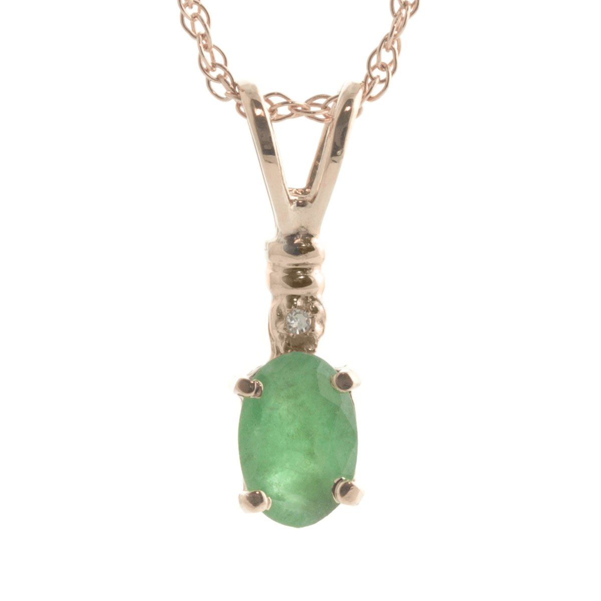 Emerald & Diamond Pendant Necklace in 9ct Rose Gold