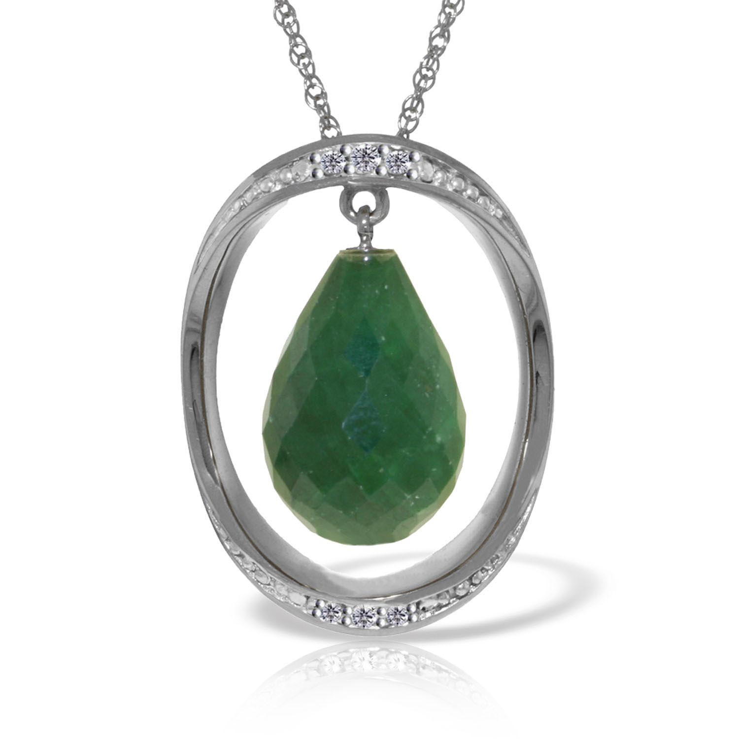 Emerald & Diamond Pendant Necklace in 9ct White Gold