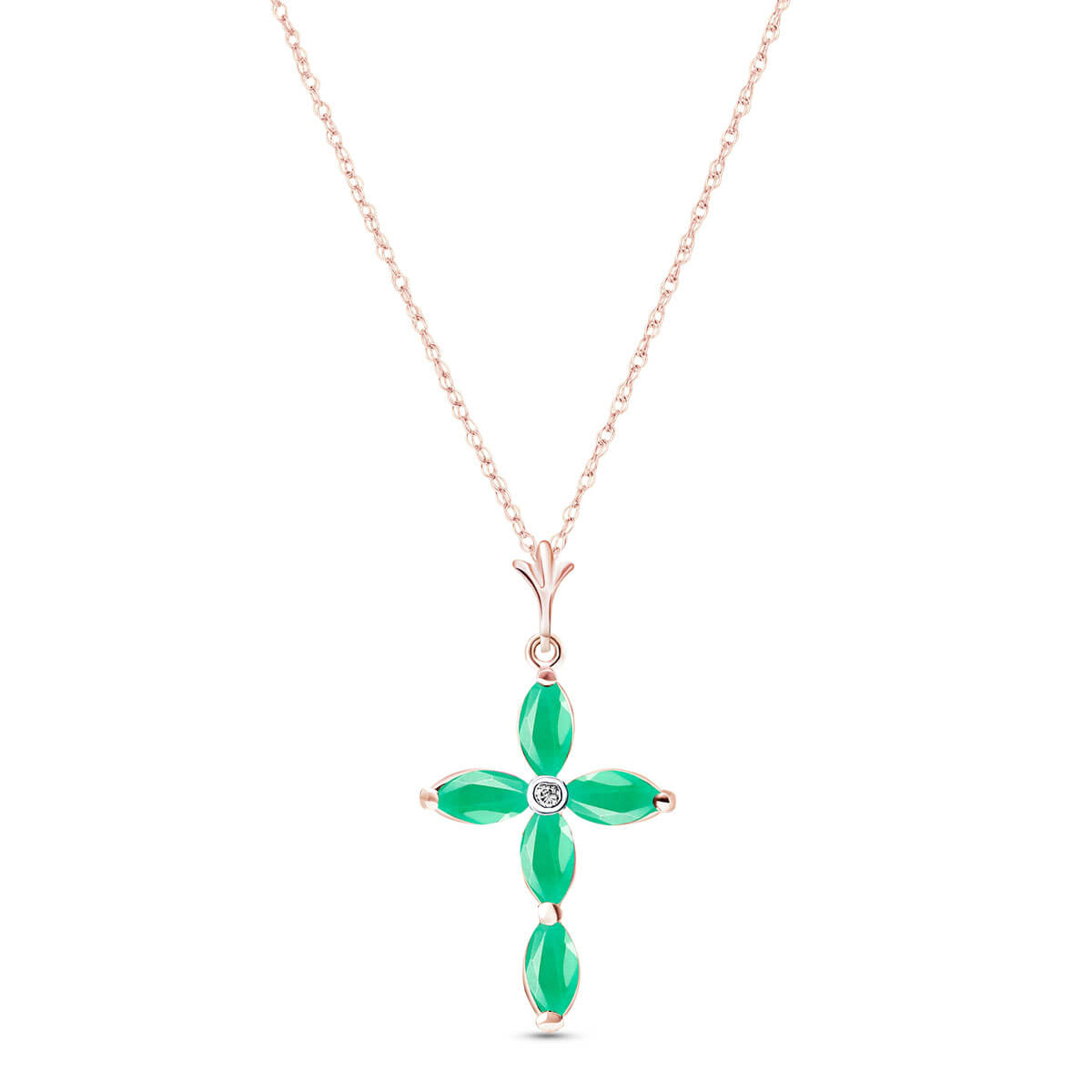 Emerald & Diamond Vatican Cross Pendant Necklace in 9ct Rose Gold
