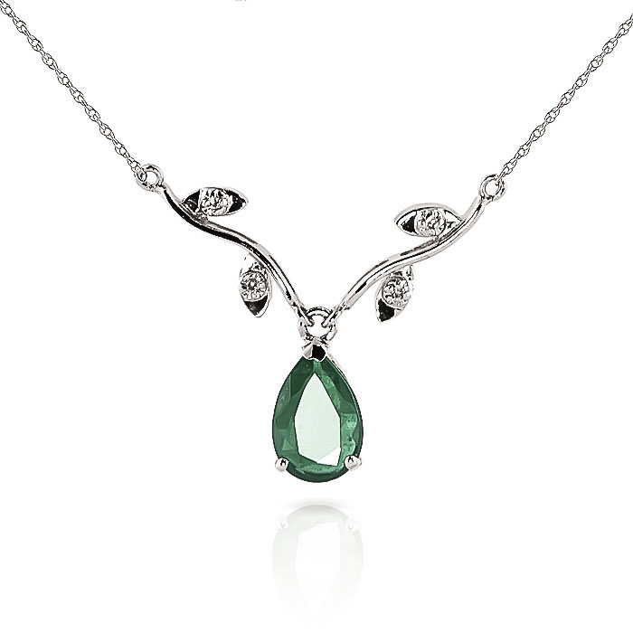 Emerald & Diamond Vine Branch Pendant Necklace in 9ct White Gold