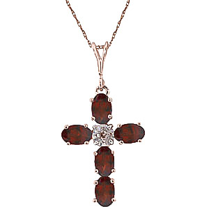 Garnet & Diamond Rio Cross Pendant Necklace in 9ct Rose Gold