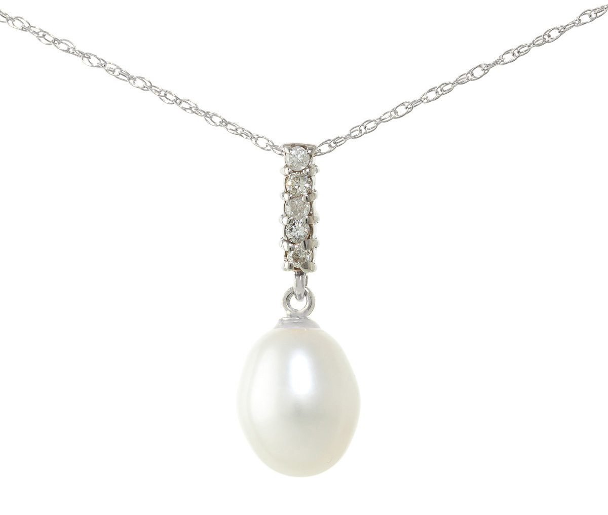 Oval Cut Pearl Pendant Necklace 4.08 ctw in 9ct White Gold