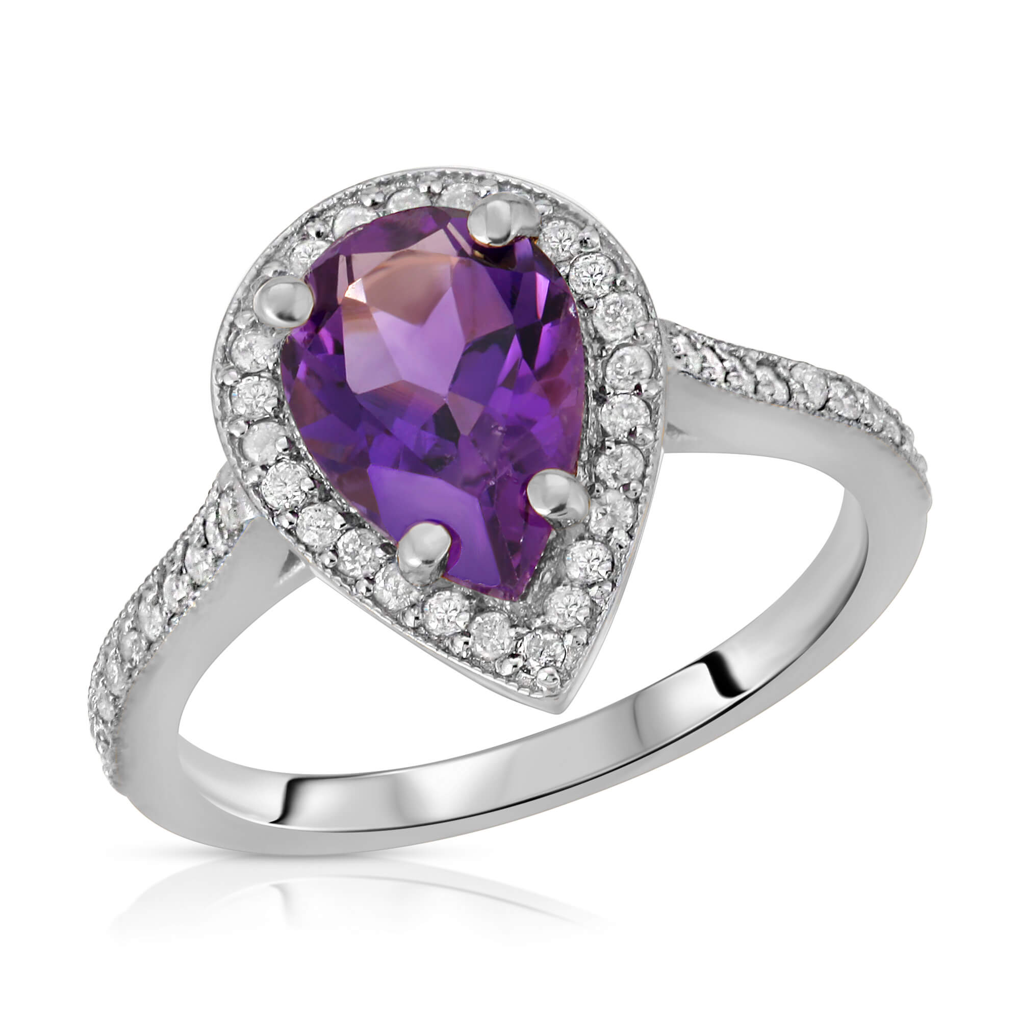 Pear Cut Amethyst Ring 2 ctw in 9ct White Gold
